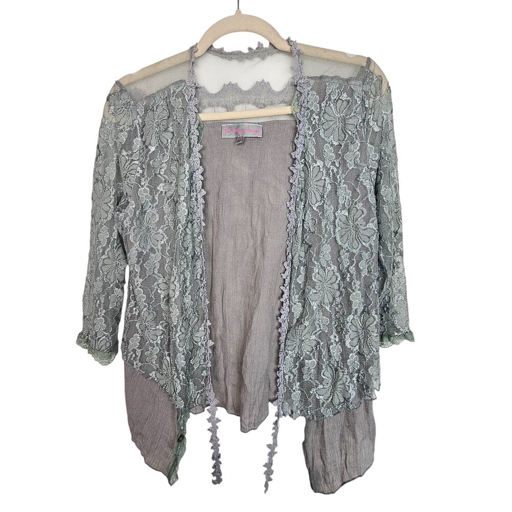 Pretty Angel Vintage Y2K Floral Lace Cardigan Sz M Fairycore Romantic Whimsigoth